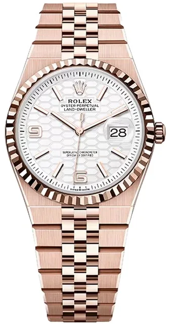 Rolex Land-Dweller in 18 ct Everose gold featuring an intense white dial with a honeycomb motif-92