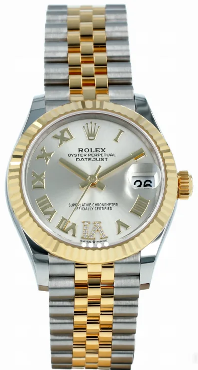 Rolex Datejust 31 in yellow Rolesor featuring a silver dial-15