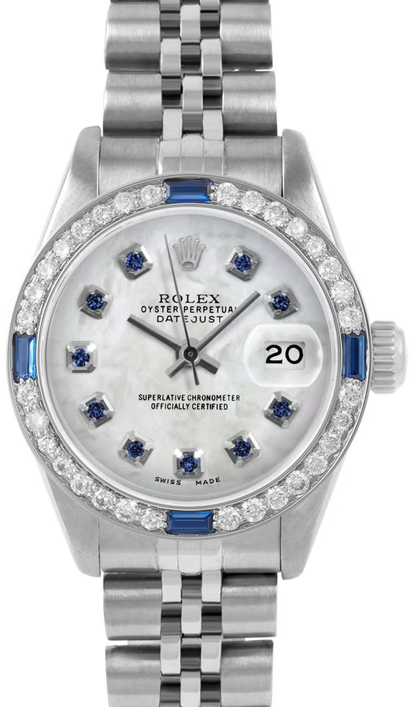 Rolex Lady-Datejust with a custom diamond and sapphire bezel-17