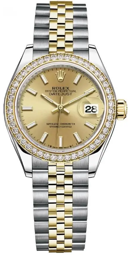 Rolex Lady-Datejust Champagne Stick Dial & Diamond Bezel, Two Tone Stainless Steel Gold -64