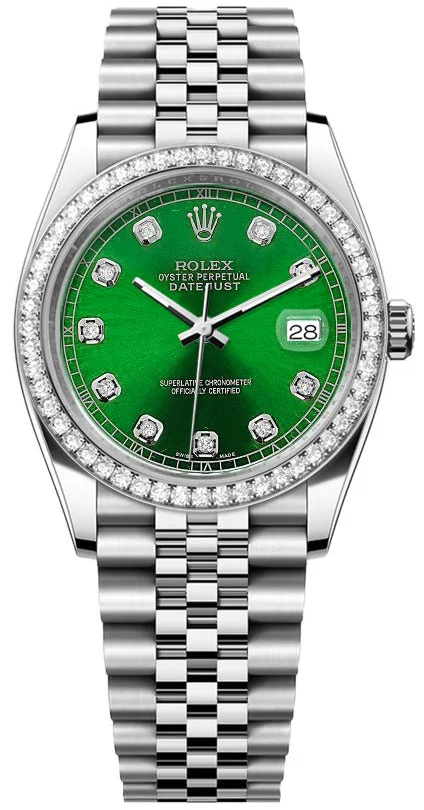 Rolex DateJust Jubilee-Green Dial-Diamond Bezel -70