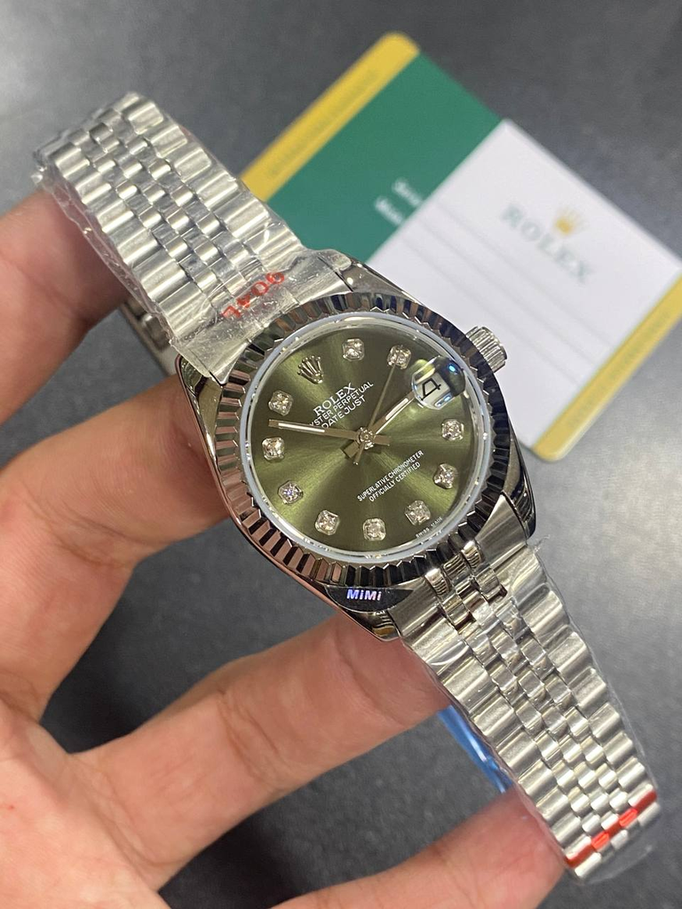 Rolex Datejust 31 with a custom olive green-127