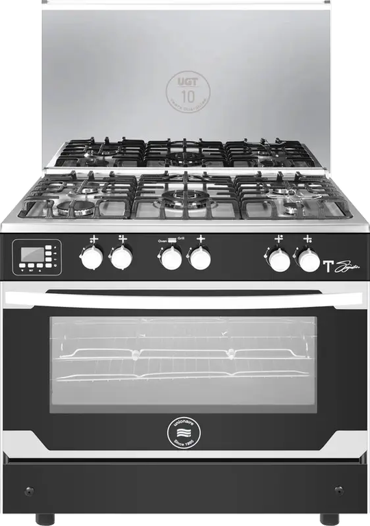 بوتاجاز يونيون اير تي سيجنيتشر سمارت، بوتجاز 5 شعله، مقاس 90 سم، حوامل زهر، امان كامل، مروحة فرن، أسود * سيلفر، C69SS-GC-447-ITSF-2W-TS-AL
