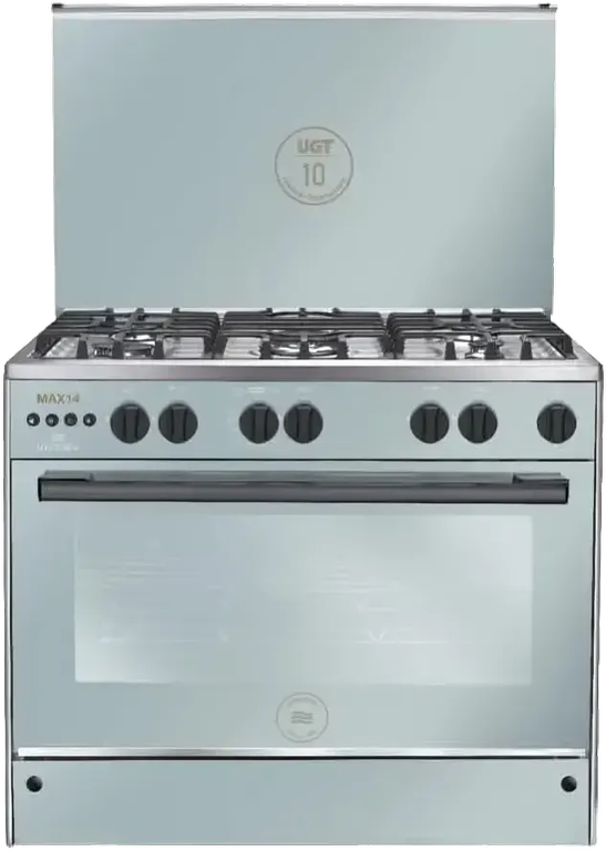 بوتاجاز يونيون اير ماكس 14، بوتجاز 5 شعله، مقاس 90 سم، حوامل زهر، اشعال ذاتى، استانلس ستيل، سيلفر، C69SS-GC-447-IFDSO-M14-AL