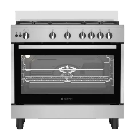 بوتاجاز اريستون، بوتجاز 5 شعله، 90 سم، حوامل زهر، امان كامل، شواية، مروحة، فضي، ARR9GGF23127XJA