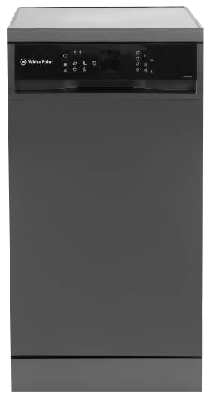 غسالة اطباق وايت بوينت 10 افراد، 45 سم، 5 برامج، شاشة ديجيتال، نصف حمولة، رمادي، WPD105DB