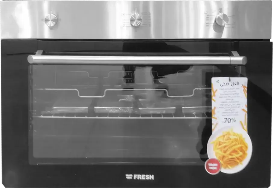 فرن بلت ان غاز فريش توب بلت ان 90 سم، 2 مروحة، 110 لتر، أسود × فضي