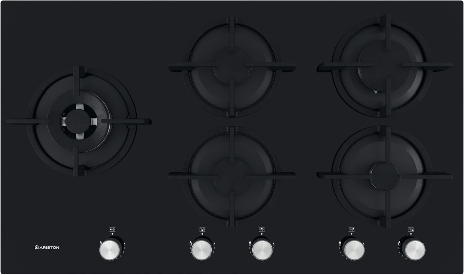 بوتاجاز بلت ان اريستون غاز مسطح ، 90 سم، 5 شعلة، امان كامل، حوامل أواني زهر، زجاج ، اسود ، AGS-92S-BK