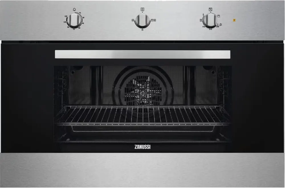 فرن بلت ان زانوسي، 90 سم، 74 لتر، غاز، امان كامل، 2 مروحة، شواية، أسود×فضي ،ZOG9991X