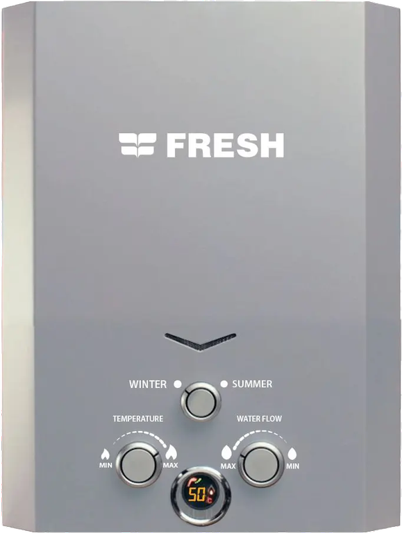 سخان مياه غاز طبيعي فريش، 6 لتر، شاشة ديجيتال، مع ادابتر، فضى، 21712