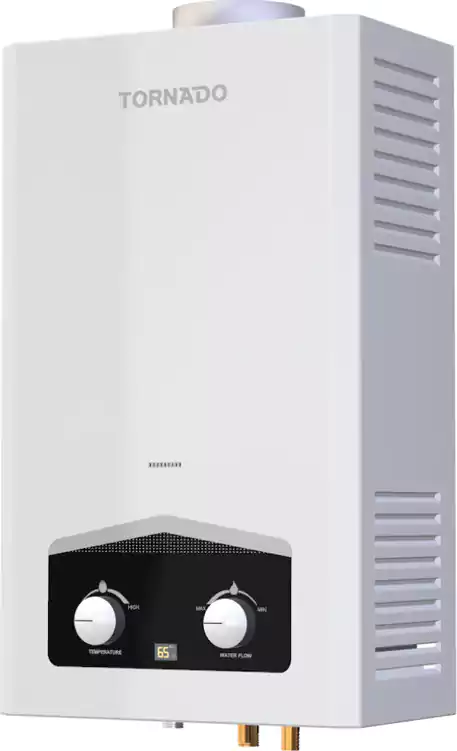 سخان مياه غاز تورنيدو 6 لتر، ديجيتال ، غاز انبوبة ، مدخنة، أبيض ، GHM-C06CTE-W