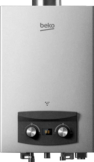 سخان مياه غاز بيكو 6 لتر، شاشة ديجيتال، غاز طبيعي، ادابتور، فضي، BGWH 6LS