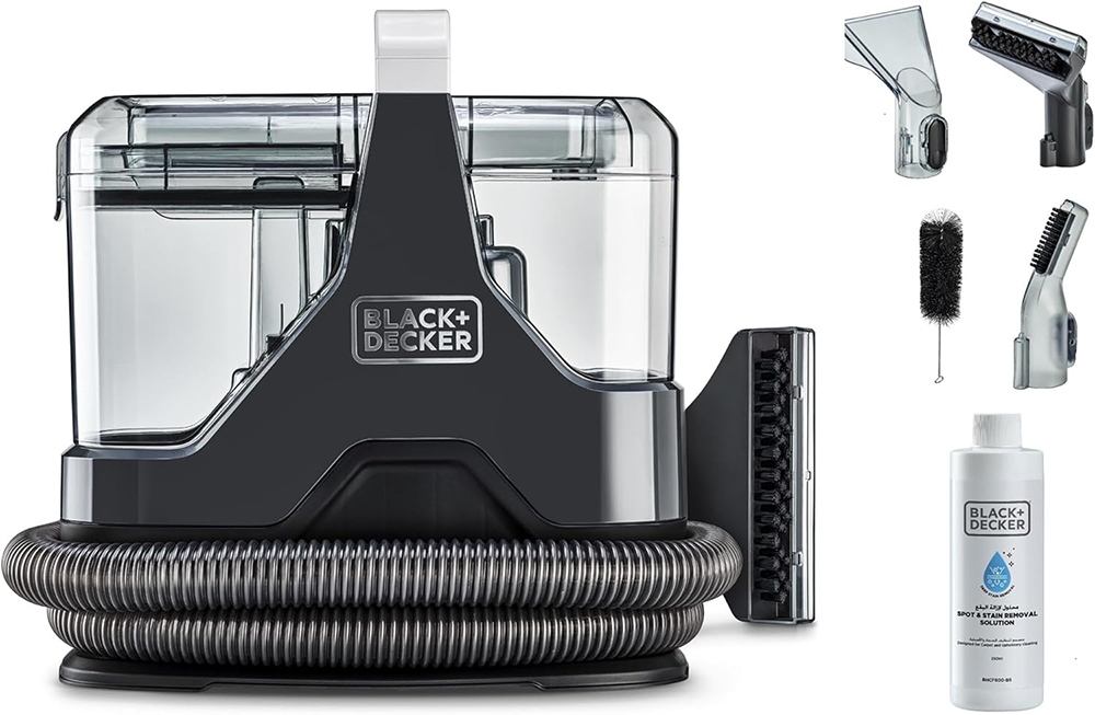 منظف بقع بلاك اند ديكر، مكنسه كهربا، 600 وات، لأزالة الأوساخ من السجاد والاريكة والمفروشات، نظام خزان مزدوج، 5 ملحقات، أسود، BHSC600C ،(بضمان انسيا ) ( ضمان الوكيل )