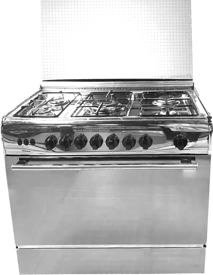 بوتاجاز يونيفرسال كلاسيكو، 60x90 سم، 5 شعلة، مروحة، سلفر، ستانلس ستيل، 8905A
