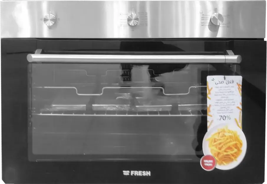 فرن بلت ان غاز فريش توب بلت ان 90 سم، 2 مروحة، 110 لتر، أسود × فضي
