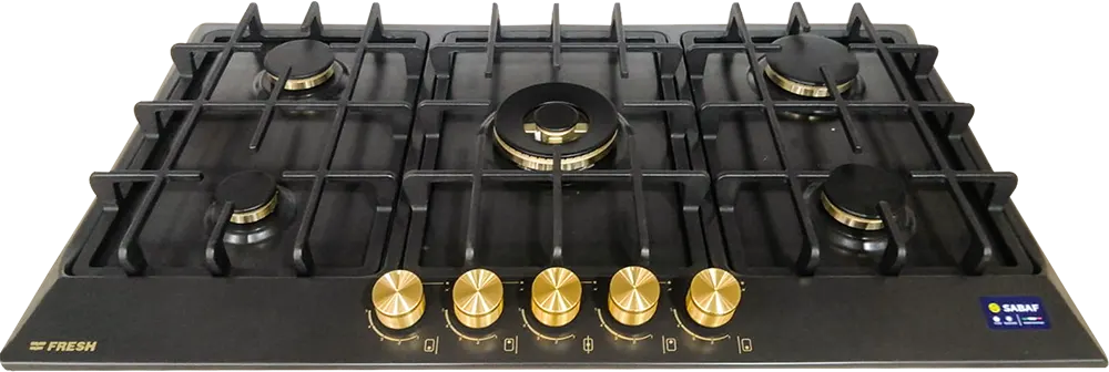 بوتاجاز غاز مسطح بلت ان فريش 90 سم، 5 شعلة، امان كامل، اسود
