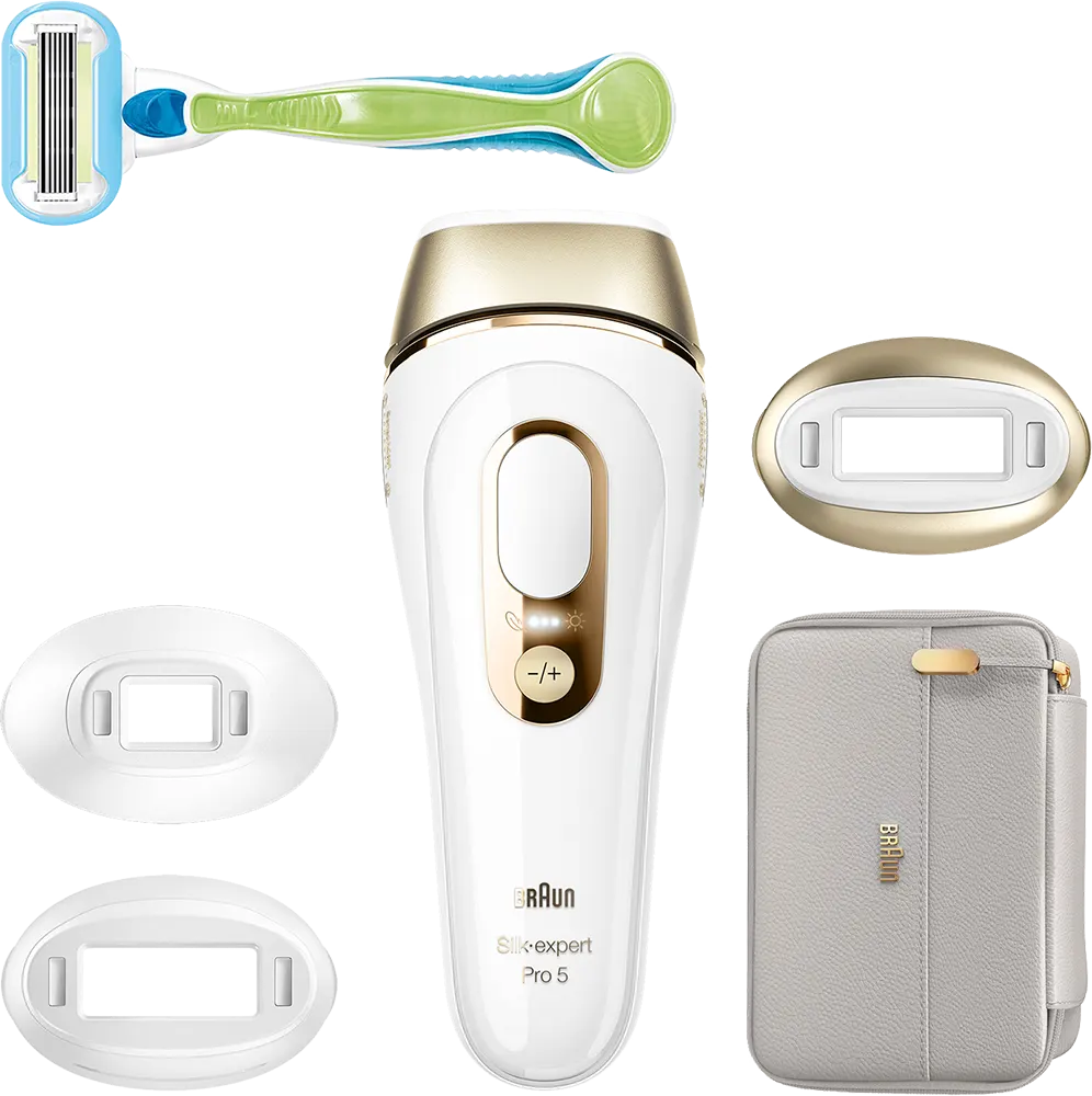 ماكينة إزالة الشعر باليزر براون سيلك اكسيبرت برو 5، 400000 ومضة، 2 رأس، أبيض، PL5257
