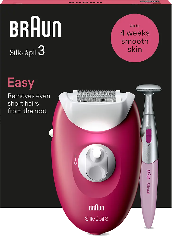 ماكينة إزالة الشعر للنساء سيلك ابيل 3 من براون، إضاءة سمارت، أبيض و وردي، SE3-202
