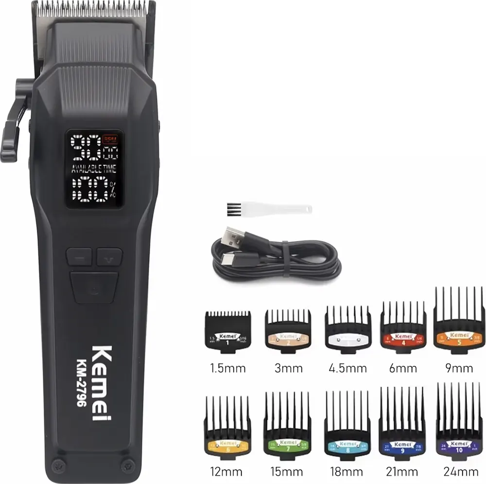 ماكينة حلاقة كهرباء كيمي رجالي ، لقص الشعر والدقن ، شاشة ال اي دي ، قابلة للشحن ، أسود ، KM-2796

