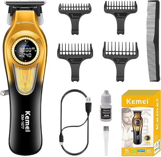ماكينة حلاقة كهربائية كيمي للرجال ، لقص الشعر ، شاشة LED ، قابلة لإعادة الشحن ، type-c ، هيكل معدني ، اسود * ذهبي، KM-1677
