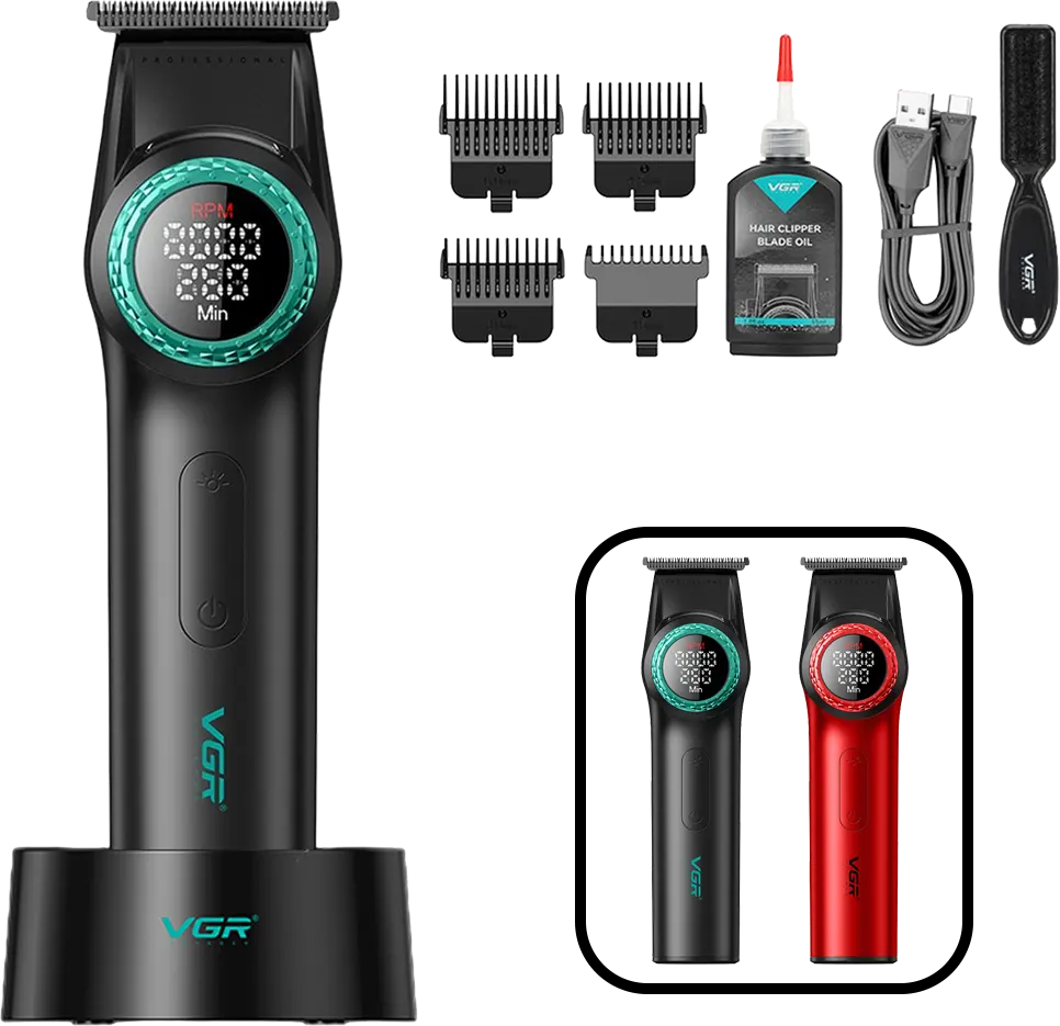 ماكينة حلاقة في جي ار لاسلكية لقص الشعر للرجال ، شاشة ال اي دي ، قابلة للشحن ، متعددة الألوان، V-977
