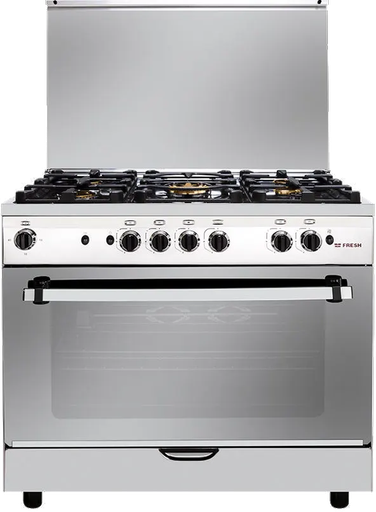 [بوتجاز فريش هاي كاست، بوتاجاز 5 شعله، 90 × 60 سم، قلاية هواء، حوامل زهر، فضي] بوتجاز فريش هاي كاست، بوتاجاز 5 شعله، 90 × 60 سم، قلاية هواء، حوامل زهر، فضي