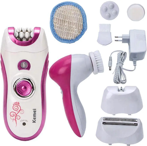 [ماكينة إزالة شعر للنساء كيمي متعددة الاستخدامات 6 في 1، قابلة للشحن، مقاومة للماء، لون بينك، موديل KM-3066] ماكينة إزالة شعر للنساء كيمي متعددة الاستخدامات 6 في 1، قابلة للشحن، مقاومة للماء، لون بينك، موديل KM-3066