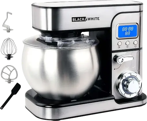 [عجان بلاك اند وايت نيكل، 1600 وات، 7.5 لتر، 6 سرعات، شاشة ديجيتال ، فضي، SV-7560D] عجان بلاك اند وايت نيكل، 1600 وات، 7.5 لتر، 6 سرعات، شاشة ديجيتال ، فضي، SV-7560D