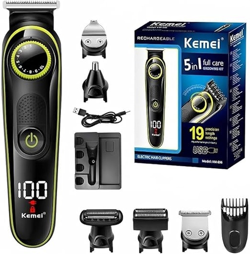 [ماكينة حلاقة و تشذيب الشعر والذقن من كيمي ، 5 في 1 ، قابلة لاعادة الشحن، شاشة ليد، أسود، KM-696
] ماكينة حلاقة و تشذيب الشعر والذقن من كيمي ، 5 في 1 ، قابلة لاعادة الشحن، شاشة ليد، أسود، KM-696
