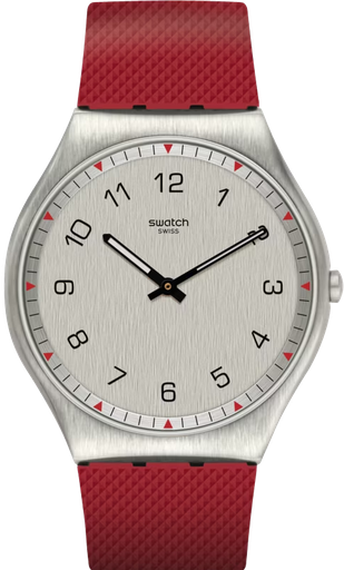 [SS07S105] ساعة سواتش رابر أحمر مينا فضي رجالي