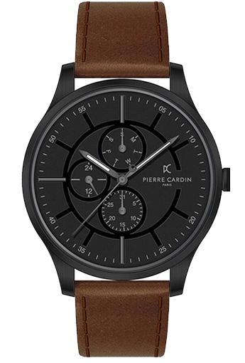 [PC902731F119] PC902731F119 ساعة بير كاردين جلد بني مينا أسود رجالي