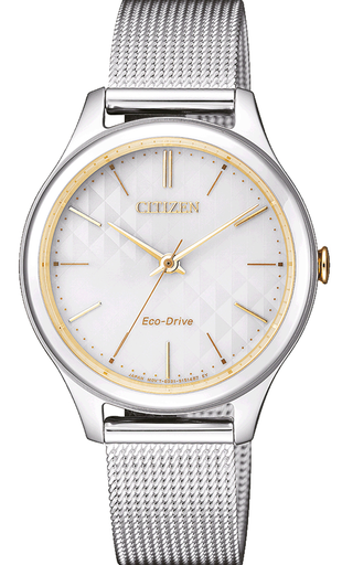 [EM0504-81A] ساعة سيتزن حريمي حصيرة فضي مينا أبيض 