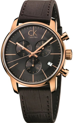 [K2G276G3] ساعة كيلفين كلين جلد بني ظرف روزجولد رجالي K2G276G3