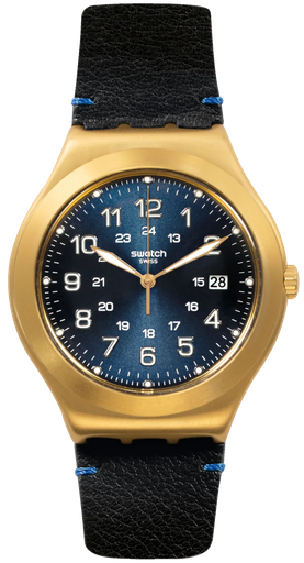 [YWG408] ساعة سواتش جلد أسود مينا أسود