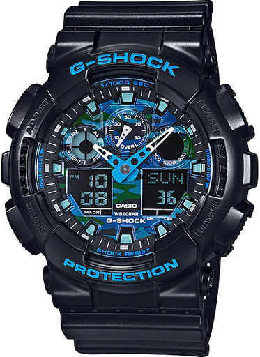 [GA-100CB-1ADR] GA-100CB-1ADR ساعة جي شوك رابر أسود مينا أزرق