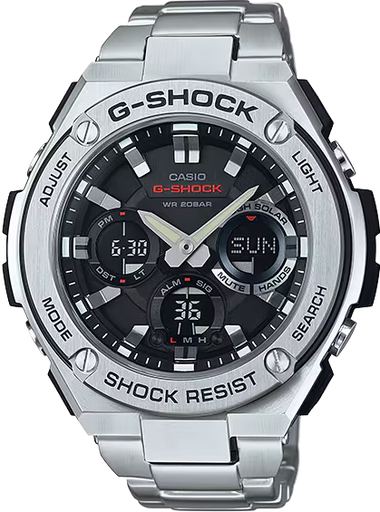 [GST-S110D-1ADR] GST-S110D-1ADR ساعة جي شوك معدن فضي مينا أسود