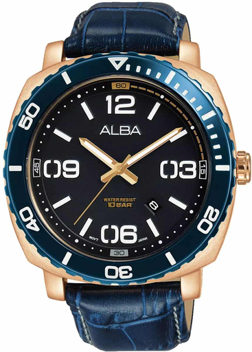 [ag8h96x1] blue leather blue dail رجالي