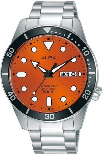 [AL4163X1] AL4163X1 Alba Active Stainless Steel Band Contrast-Dial Analog Watch for Men - Silver and Orangeرجالي