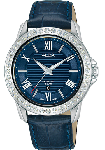 [AH7V79X1] AH7V79X1 Alba Prestige Crocodile Embossed Leather Band Analog Watch for Women - Navyحريمي