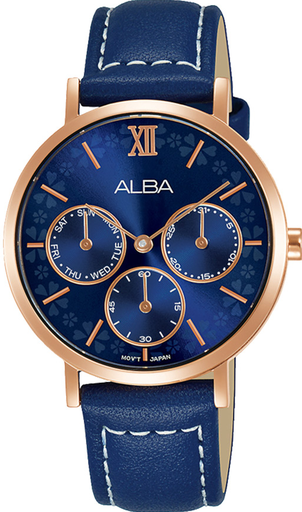 [AP6692X1] AP6692X1 Alba Fashion Contrast Stitching Leather Band Butterfly-Dial Analog Watch for Women - Navy and Rose Gold حريمي