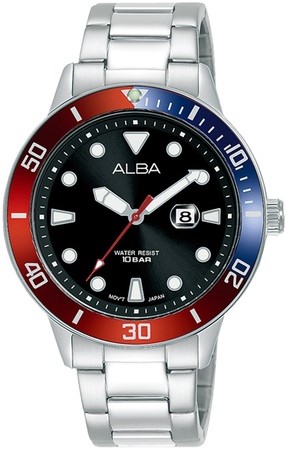 [AH7T77X1] AH7T77X1 Stainless steel side wrapped bracelet Black dialرجالي