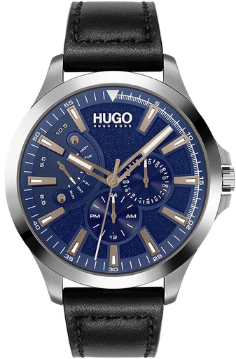 [1530172] ساعة هوجو بوص جلد أسود مينا أزرق 1530172 رجالي
