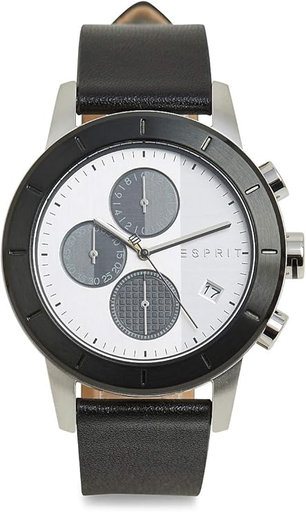 [ES1G108L0055] ساعة اسبريت جلد أسود مينا أبيض