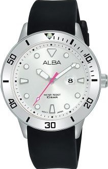 [AH7V11X1] AH7V11X1 ساعة البا حريمي رابر أسود مينا أبيض AH7V11X1