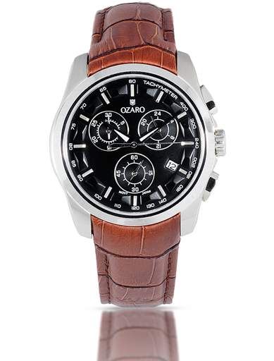 [OZ-719TBBR] OZ-719TBBR ساعة اوزارو رجالي مينا اسود جلد بني 