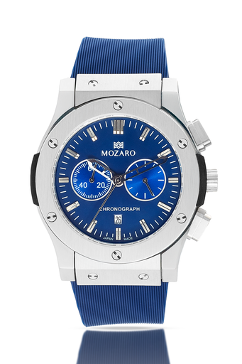 [MO-71800-1] MO-71800-1  ساعه حريمي MOZARO رابر ازرق اطار  فضي  