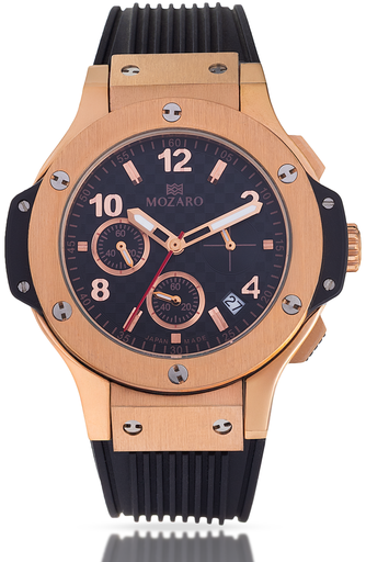 [MO-71800-2] MO-71800-2 ساعة MOZARO حريمي رابر اسود اطار روز جولد