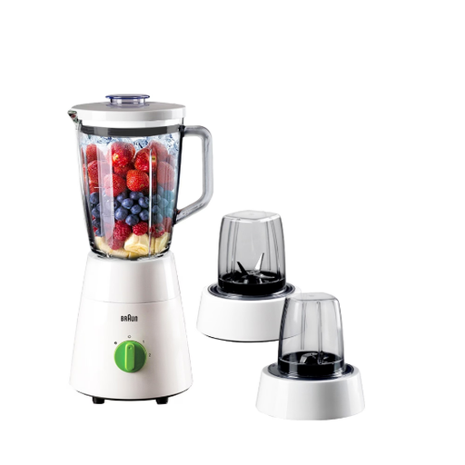 [خلاط براون 3 في 1 مع كبة ومطحنة، 500 وات، ابيض - JB0123WH] خلاط براون 3 في 1 مع كبة ومطحنة، 500 وات، ابيض - JB0123WH 