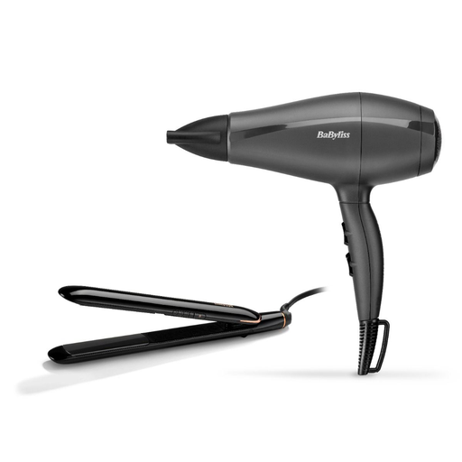 [مجفف شعر بيبي بيبي ليس، 2000 وات، 3 اعدادات للحرارة، اسود - 5910E مع مكواة فرد الشعر بيبي ليس سموث فينيش 230، اسود- ST250E] مجفف شعر بيبي بيبي ليس، 2000 وات، 3 اعدادات للحرارة، اسود - 5910E مع مكواة فرد الشعر بيبي ليس سموث فينيش 230، اسود- ST250E 