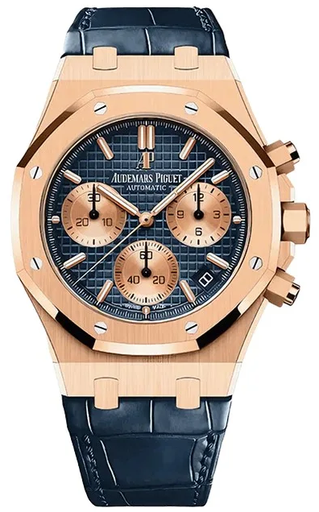 [Audemars piguet Audemars Piguet Royal Oak Chronograph in 18-carat rose gold with a blue alligator strap-125] Audemars piguet Audemars Piguet Royal Oak Chronograph in 18-carat rose gold with a blue alligator strap-125